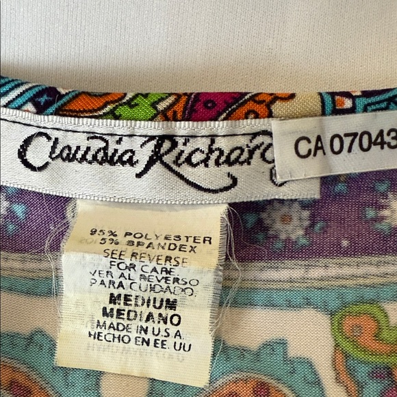 Claudia Richard Tunic Size M Multicolor Paisley Blouse Doman Kaftan Tie Front - Picture 9 of 9